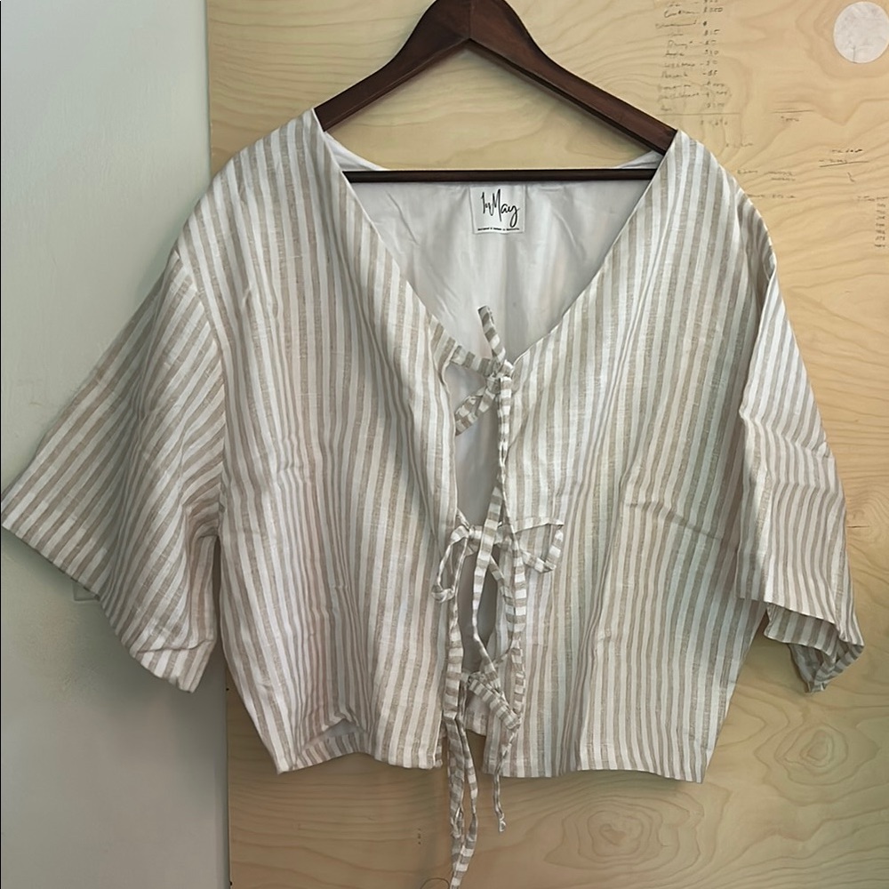In May Australia linen bow front crop top blouse 3x